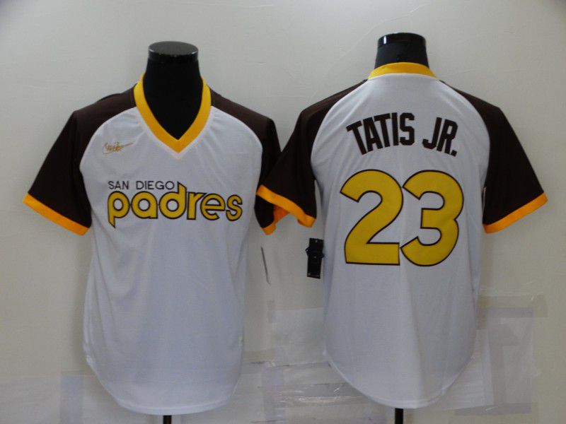 Men San Diego Padres 23 Tatis jr White Throwback Game Nike 2021 MLB Jersey